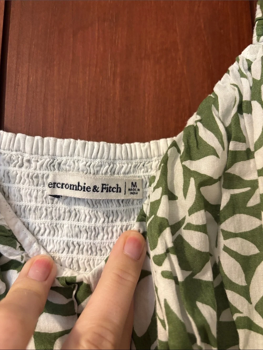 Abercrombie & Fitch Green and White Leaf-Print Maxi Dress